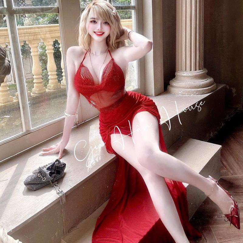  15478-SET ÁO LƯỚI ĐÁ CỖ ĐỖ + VÁY RÚT 2 BÊN -Size 1  dưới 52kg - eo dưới 70cm  - Size 2  dưới 55kg - eo dưới 75cm - 4 màu- lưới đá + thun nhũ 