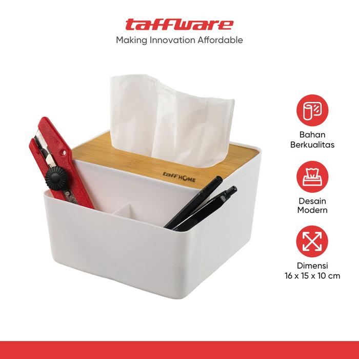 Gambar TaffHOME Kotak Tisu Kayu + Remot Multifungsi Organizer Box - ZJ008 - Putih dari Taffware Official Store Kota Administrasi Jakarta Barat Tokopedia