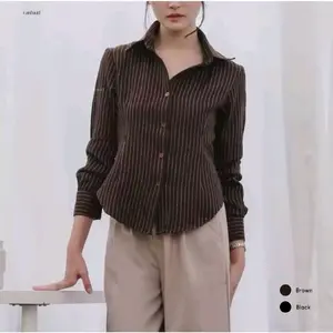 Luna Stripe Kemeja Fitted - Kemeja Wanita Fitted Atasan Wanita Stripe Salur Basic Casual