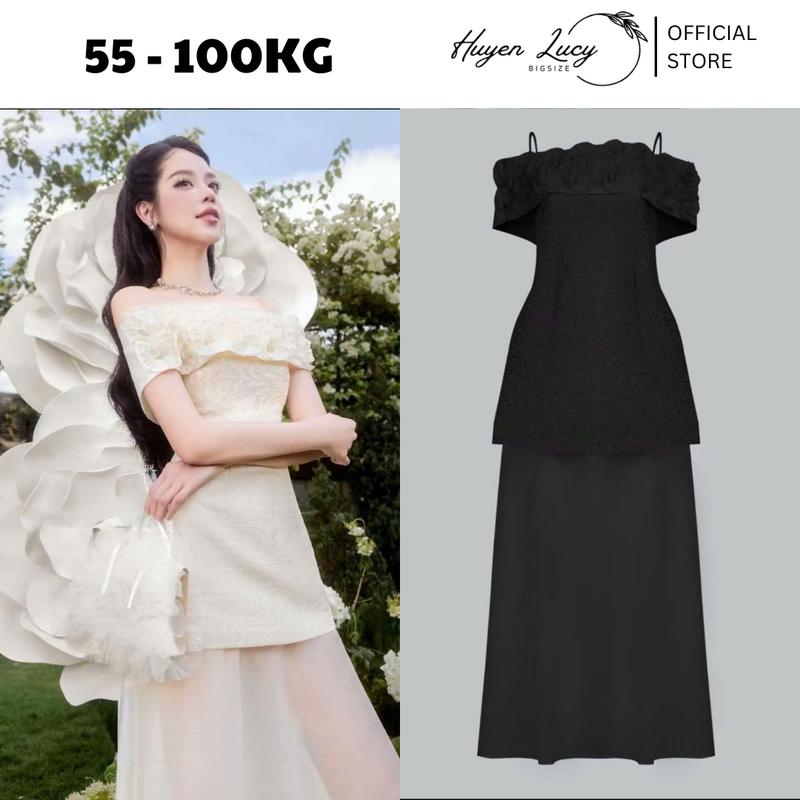 ĐẦM CAO CẤP ĐINH BÈO NỔI SANG TRỌNG váy nữ bigsize vải tafta cao cấp đứng form thanh lịch trang trọng có size tới 100kg Huyền Lucy Bigsize