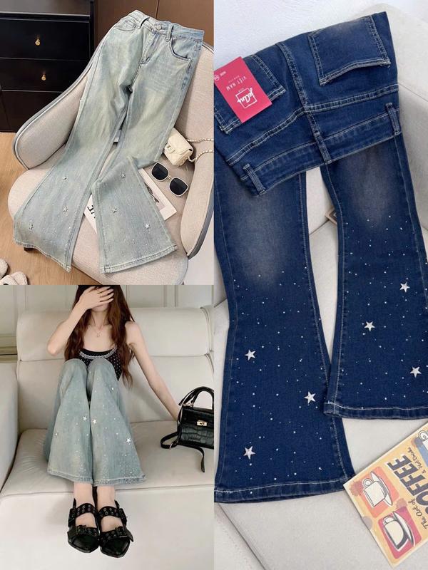 Xưởng Jean Nhung Ú Quần Jeans Loe Đính Đá Sao Hàn Quốc Dễ Thương Chất Liệu Denim Cao Cấp Cạp Cao Phù Hợp Đi Làm Đi Chơi Dự Tiệc
