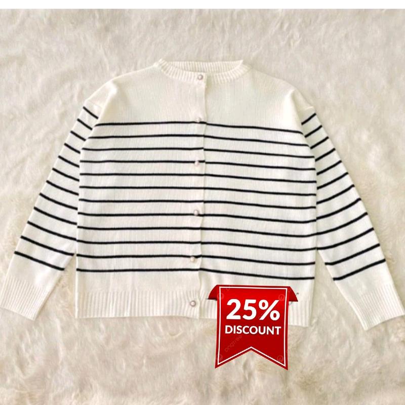 SWEATER RAJUT CARDIGAN KANCING MUTIARA cardigan stripe jumbo Nyaman Knitwear Wanita Outer 0