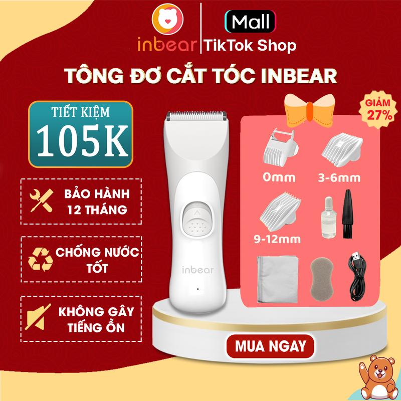 Tông Đơ Cắt Tóc Cho Bé Inbear 3 Nắp Lược Tăng Đơ Sắc Bén Chống Nước An Toàn Khi Hớt Tóc Cho Bé - Tặng Áo Choàng Bông Lau