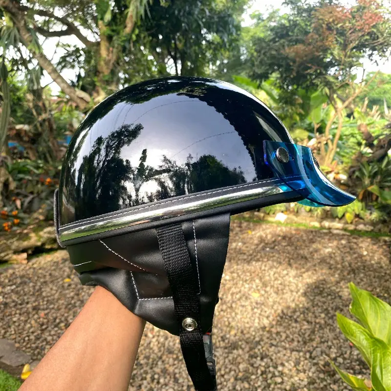 Helm Chip Vintage Hitam Polos Custom untuk Motor - Motorcycle 0