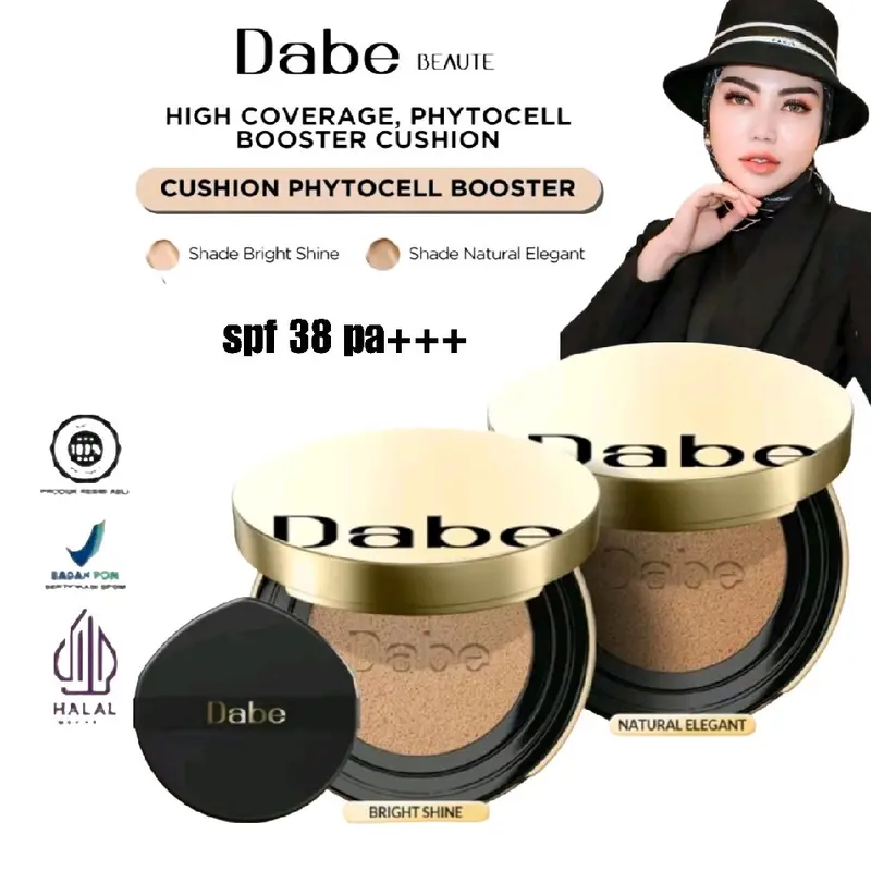 (FREE POUCH) DAPAT 1 SATU  CUSHION  PYTOCELL BOOSTER SPF 38 PA+++ DABE BEAUTE Concealer Foundation Kuning Elegant Wajah Kering Sawo Langsat 0
