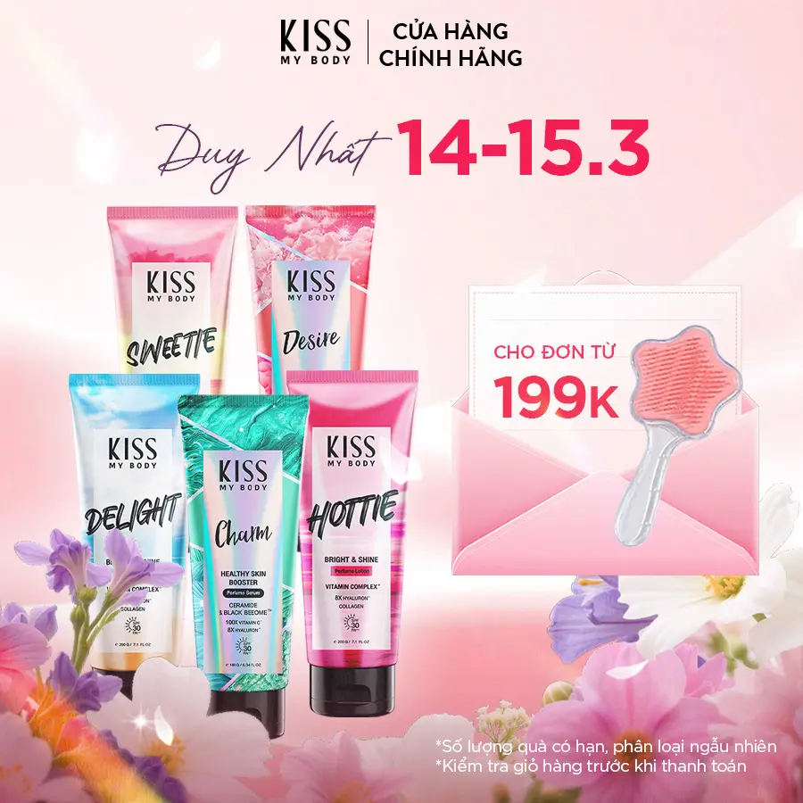 KISS MY BODY Sữa Dưỡng Sáng Da Toàn Thân Hương Nước Hoa Bright & Shine SPF30 PA+++ 200g/180g Delight Sweetie Hottie Desire Charm