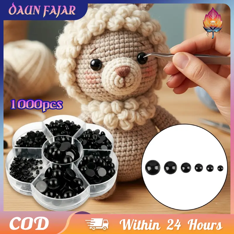 Black Safety Eyes 1000Pcs 3-10mm Adhesive For Amigurumi Doll DIY Craft Easy