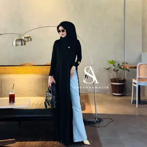 LUNA BLOUSE KAOS RAYON SPANDEX BYSHASHAAMALIA Muslim Wanita Baju Basic Atasan Casual Panjang BUMIL FRIENDLY ELEGAN dengan Belahan Samping Kanan Kiri