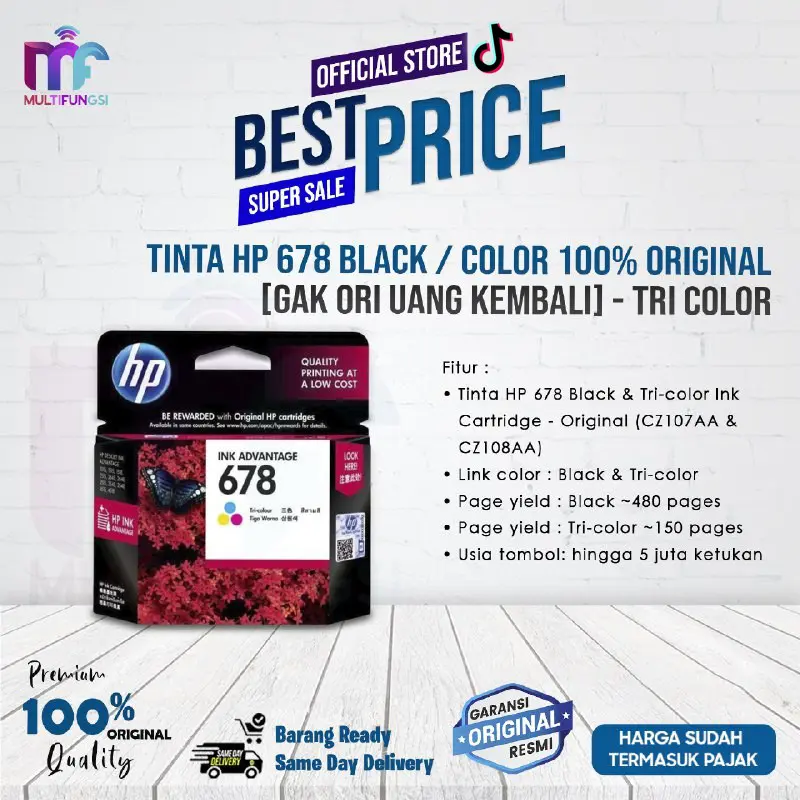 Tinta Catridge HP 678 Black Colour Original Garansi Resmi 1