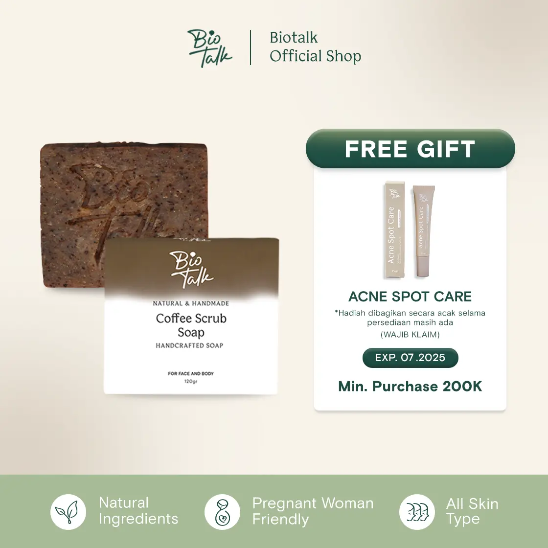 Biotalk Coffee Scrub Soap | 120 gram | No SLS/SLES | Sabun Mandi Kopi Natural Handmade untuk Bekas Luka Strechmark Tubuh Membersihkan