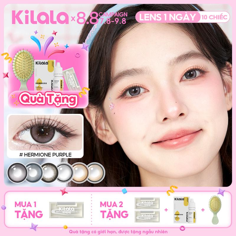 10 chiếc kính áp tròng Kilala LENS 1 NGÀY màu Đen Nâu Xám Tím DIA 14.0-14.5mm độ cận 0-7 lens êm mềm màu sắc trong trẻo dịu dàng thích hợp nhiều phong cách makeup 10 chiếc