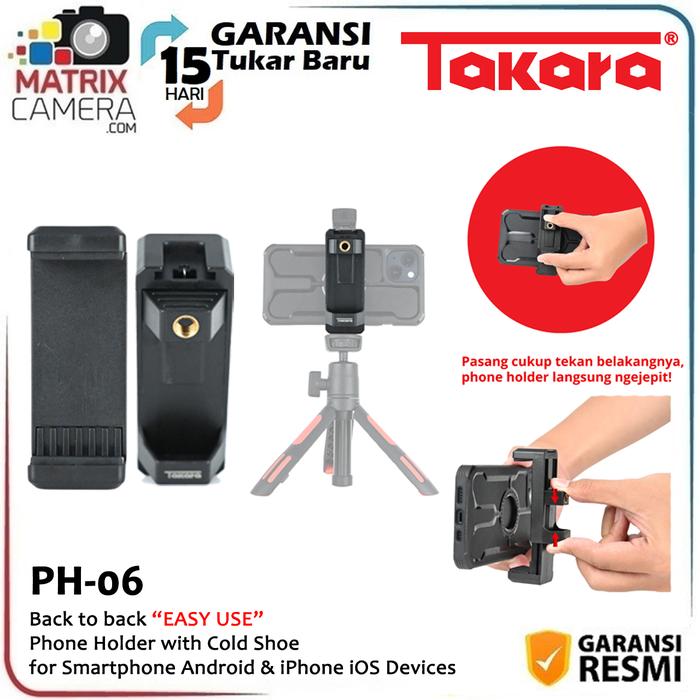 Gambar Takara PH-06 Back to Back Easy Use Phone Holder with Cold Shoe for Smartphone Android/iPhone iOS Devices dari Matrix Camera Kota Administrasi Jakarta Barat Tokopedia