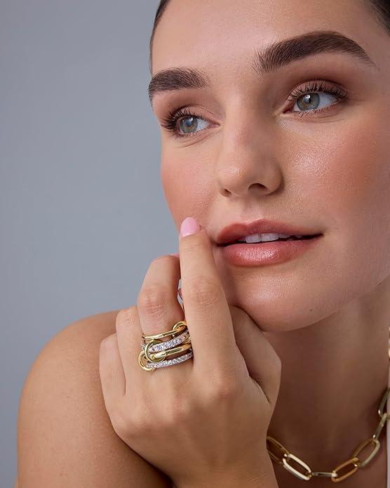 Interlocked Stackable Rings for Women - Multi-Metal Statement Rings with Cubic Zirconia Accents - Stylish Two-Toned Jewelry-Mother's Day Gift Mom 2