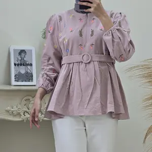 MSDxEveryone -Fiona Top MK083 /Atasan wanita blus bordir bunga kekinian/ Katun linen bordir floral lengan panjang untuk dewasa remaja Muslim friendly Nyaman Tebal Cantik