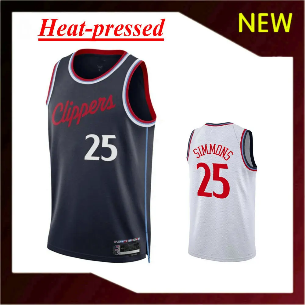 【Heat-pressed】New Original Basketball Jerseys Clippers 25# Ben Simmons Jersey