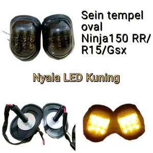 Lampu sein tempel Xride/Klx/Ninja/R15/GSX (Model Oval)Nyala Led KUNING Motorcycle Baut 14