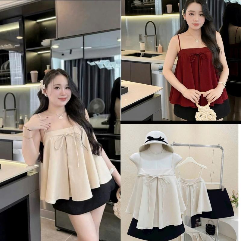  SB191 Sét Áo Babydoll 2 Dây Chân Váy Bigsize Kim Ngân  S M L XL XXL  - Hàng Sẵn 