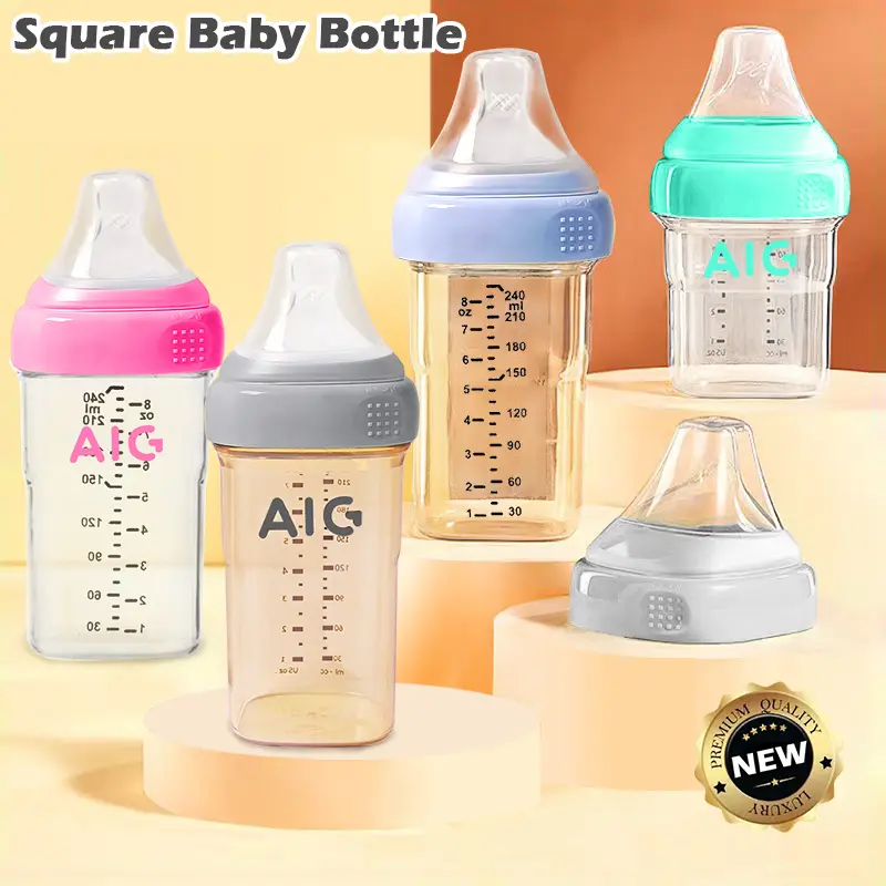 Botol Bayi, Pelbagai fungsi, Anti-Kolik, Berongga Lebar, Reka Bentuk Segi Empat, Kreatif botol  susu botol  ppsu Bottles Feeding Nursing