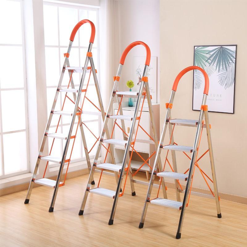 [giá sỉ] Thang Gấp Inox-Thang nhôm ghế tay vịn khung inox 3-6 Bậc Thang Nhôm Ghế Thông Minh Chữ A Inox 304 Gấp Gọn Tải Trọng 150Kg