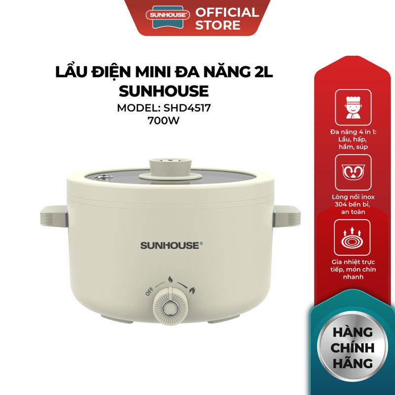 Nồi điện mini đa năng 2.0L Sunhouse SHD4517 - Đa năng 4in1 - Lòng nồi chống…