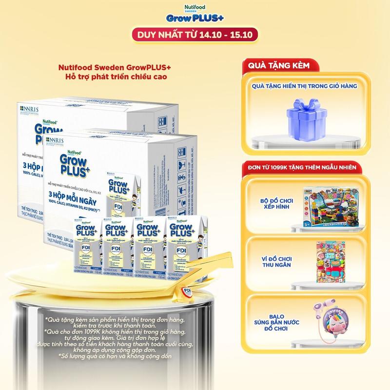 [Creator] Combo 2 x Thùng 24 hộp 110ml SBPS Vàng Immunel/Bạc Nutifood Sweden GrowPLUS+ Sữa bột pha sẵn  (2 Thùng x 2.64L)
