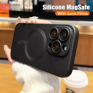 CrashStar Magsafe Magnetic Matte Soft Silicone Phone Case For iPhone 17 16 15 14 Pro Max Plus 13 12 11 Pro Max XR XS Max Wireless Charging Phone Cover Skin-friendly Solid Color Phone Casing With Glass Lens Films Camera Protector