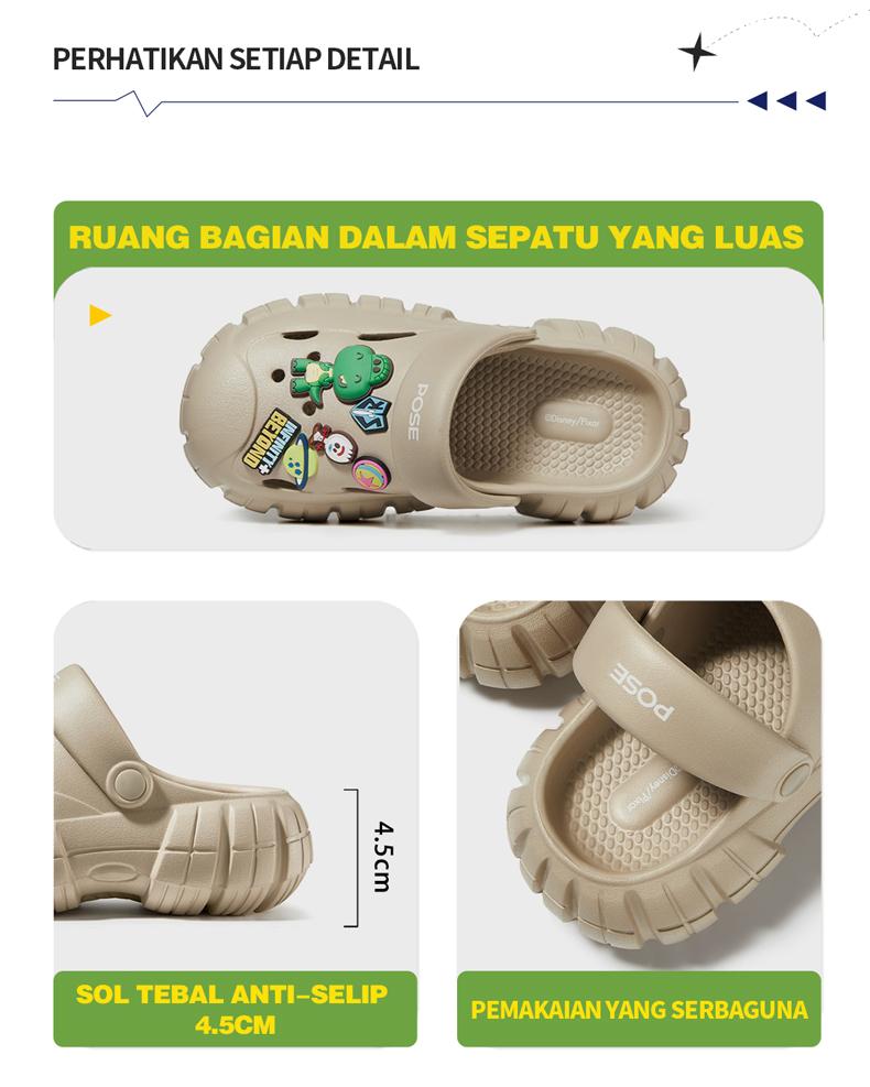 【Disney Penjualan kilat waktu terbatas】【Bebas biaya kirim】POSE Pioneer x Disney  sandal Anti-selip Nyaman Bernapas menambah tinggi badan Sol tebal dalam di luar ruangan bepergian pria dan wanita pasangan Santai canggih kualitas Dingin P2244631 32 33 34