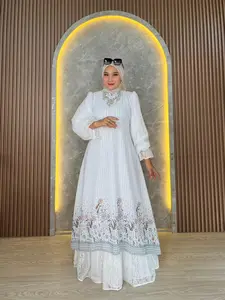 Mumu Malvina Dewasa Gamis Ceruty Full Furing Mix Brokade Busui Friendly Lengan Karet Model 2 Layer Size L XL XXL