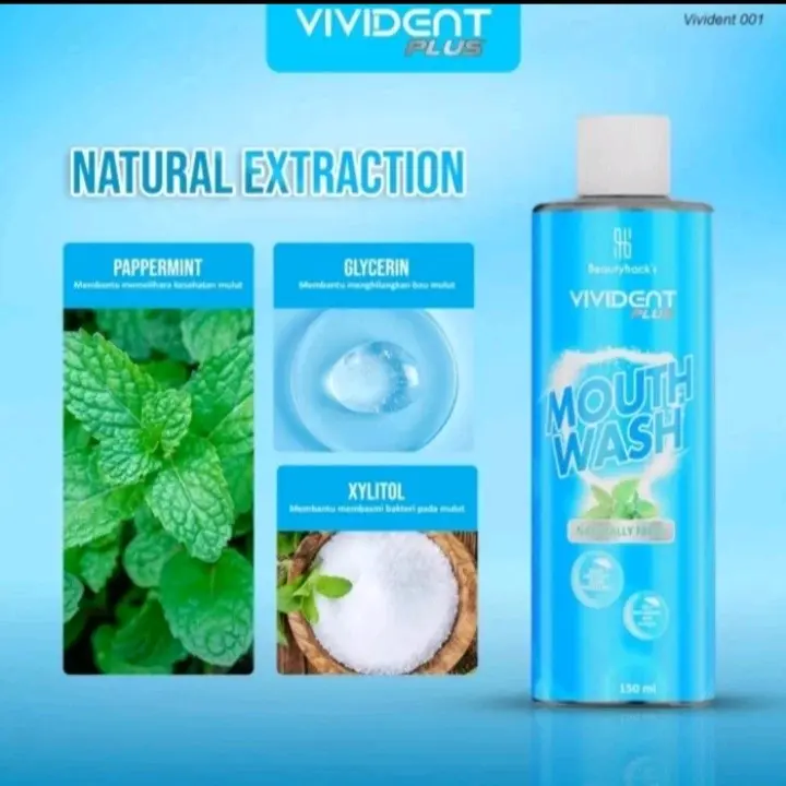 Vivident Plus Mouth Wash - Pembasmi Bakteri & Bau Mulut Vivident Plus Mouth Wash dapat membantu menjaga kesehatan gigi dan mulut dengan segar dan bebas bau mulut. Diformulasikan dengan kandungan antibakteri, Vivident Plus Mouth Wash dapat membantu membasm 1