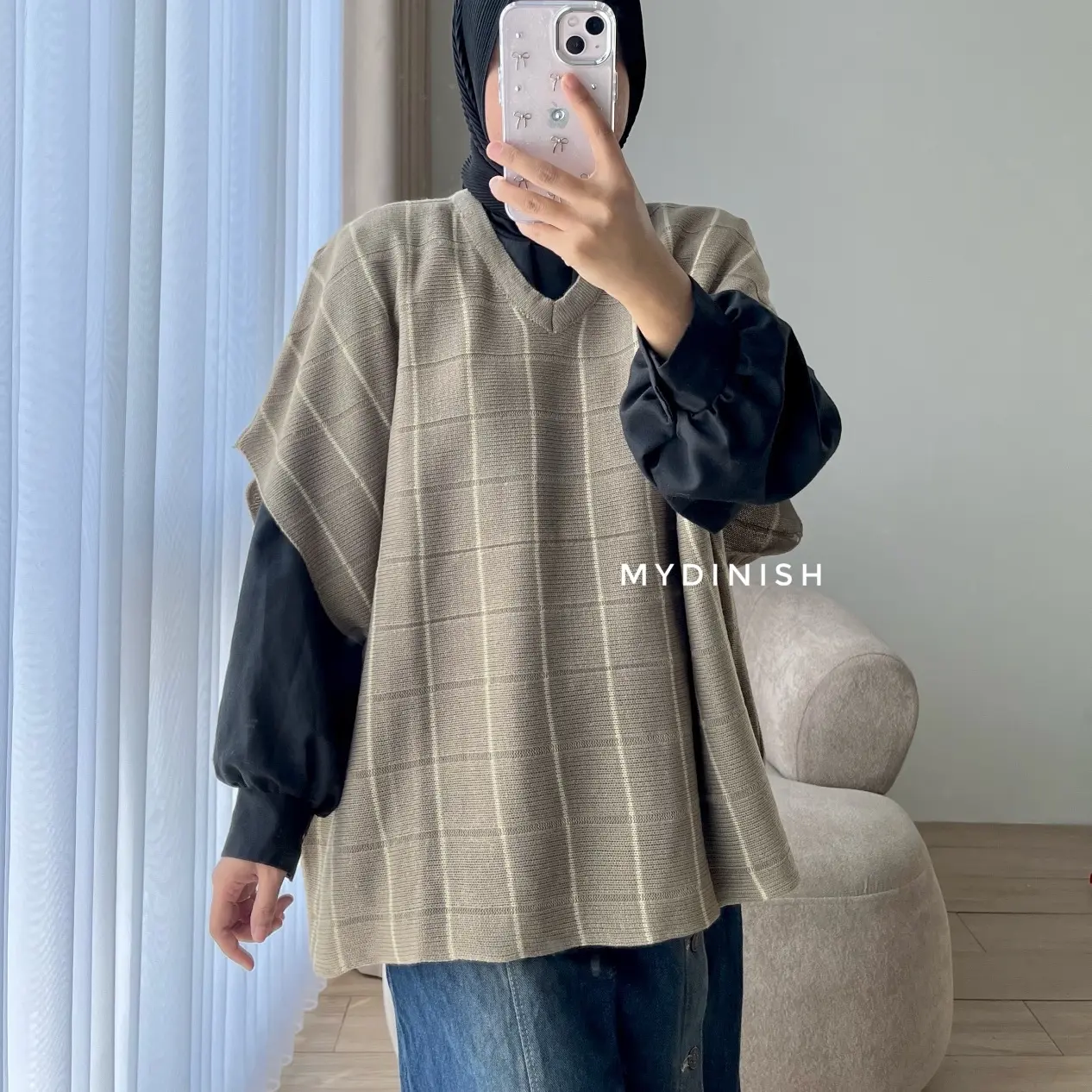 Anti Vest Rajut Wanita Rompi Outher Motif Garis Knitwear