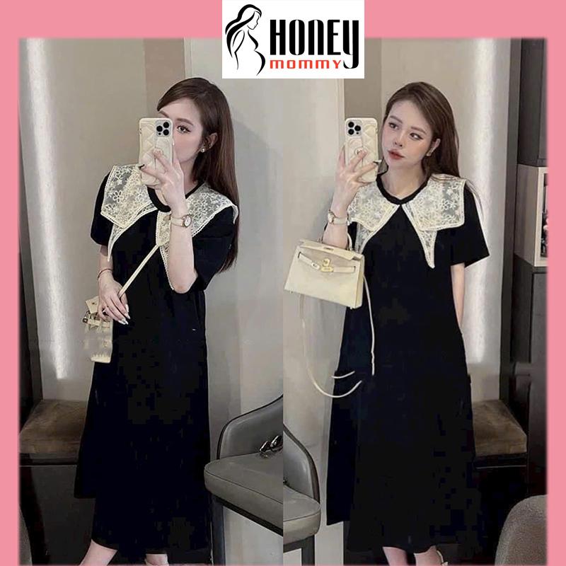 Đầm Bầu Váy Bầu Tay Cộc Mùa Hè Vải Cotton Cổ Ren Hoa 2 Lớp Đơn Giản Sang Chảnh Mặc Đi Làm Đi Dự Tiệc HD3112 Honey Mommy