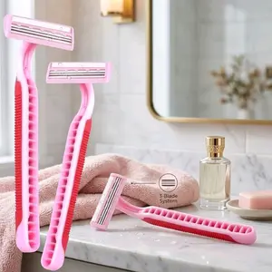 Cukuran Wanita Alat Cukur Cewek 3 Mata PINK Tajam Anti Slip Cukuran Murah dengan Sistem 3-Blade
