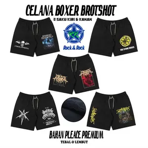 Celana Pendek Boardshort BrosHot Murah dengan Banyak Pilihan Desain Band Terbaik - Bahan Plecee Premium Tebal Adem Nyaman & Lembut - Fit, Sablon Boxer Shorts Sablon Fit Motif Distro Dewasa Hitam Panjang Pria Santai Katun Pantai Keren Surfing Pantai Keren