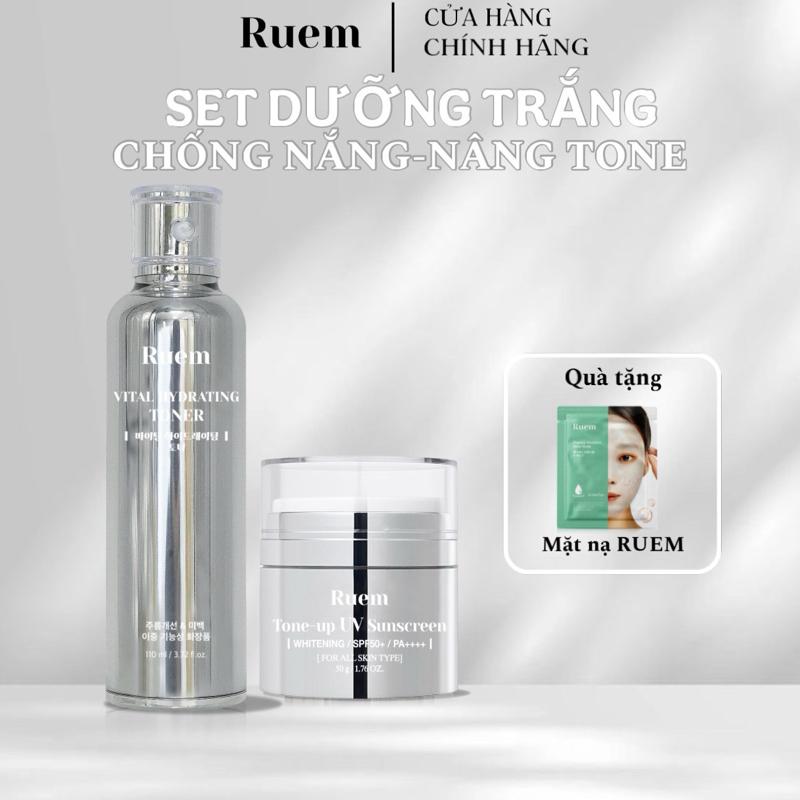 Set TONER & KEM RUEM  dưỡng trắng da, chống nắng, nâng tone