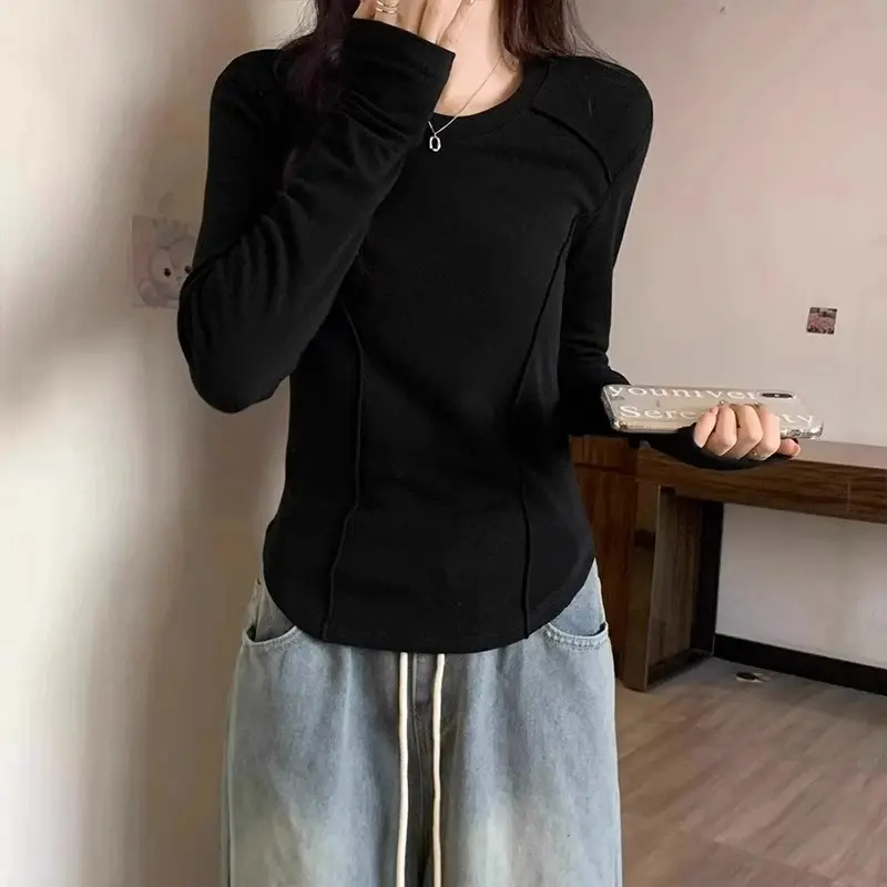 Kaos Basic Wanita Lengan Panjang / Kaos Ootd Putih Polos Wanita Kekinian 2024 3
