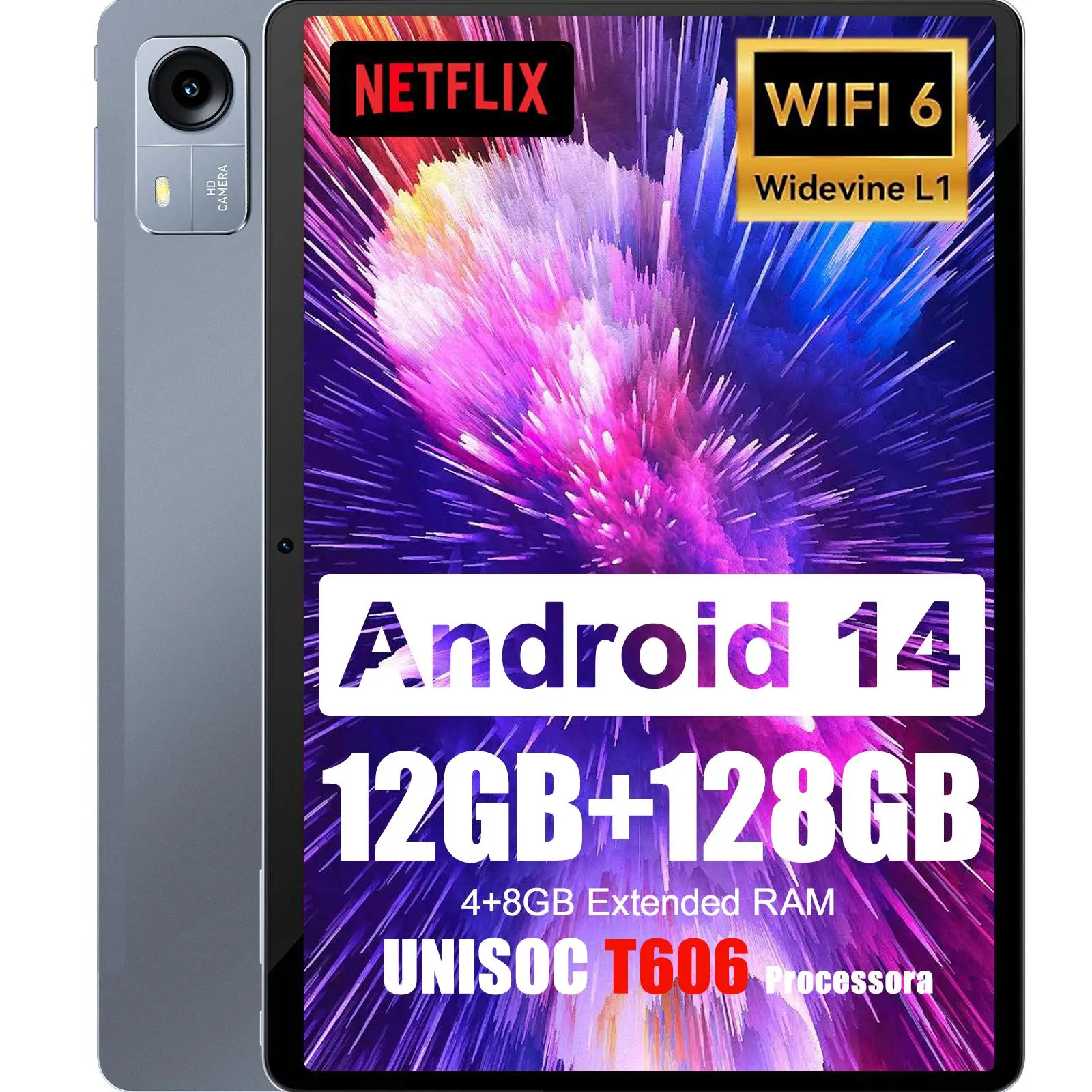 SUXI Poker A3 Tablet 10.1inch 1280*800 IPS Screen, Unisoc T606 Processor 12GB(4G+8G) RAM 128GB ROM, 6000mAh Battery Life Learning Office Android 14 Tablet PC