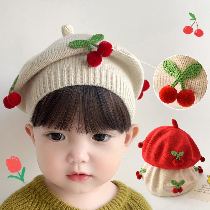 Mũ Len Anh Đào Thiết Kế Dễ Thương Cho Bé Gái Trẻ Sơ Sinh Và Trẻ Em Ấm Áp Mùa Đông Mũ Nồi Cho Em Bé Màu Trơn Mũ Dệt Kim Cho Trẻ Em Mũ Họa Sĩ Nghệ Sĩ