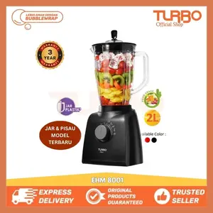 [BLACK] Turbo Veloce Blender Plastik EHM8001 - Jar Dan Pisau Model Terbaru Original
