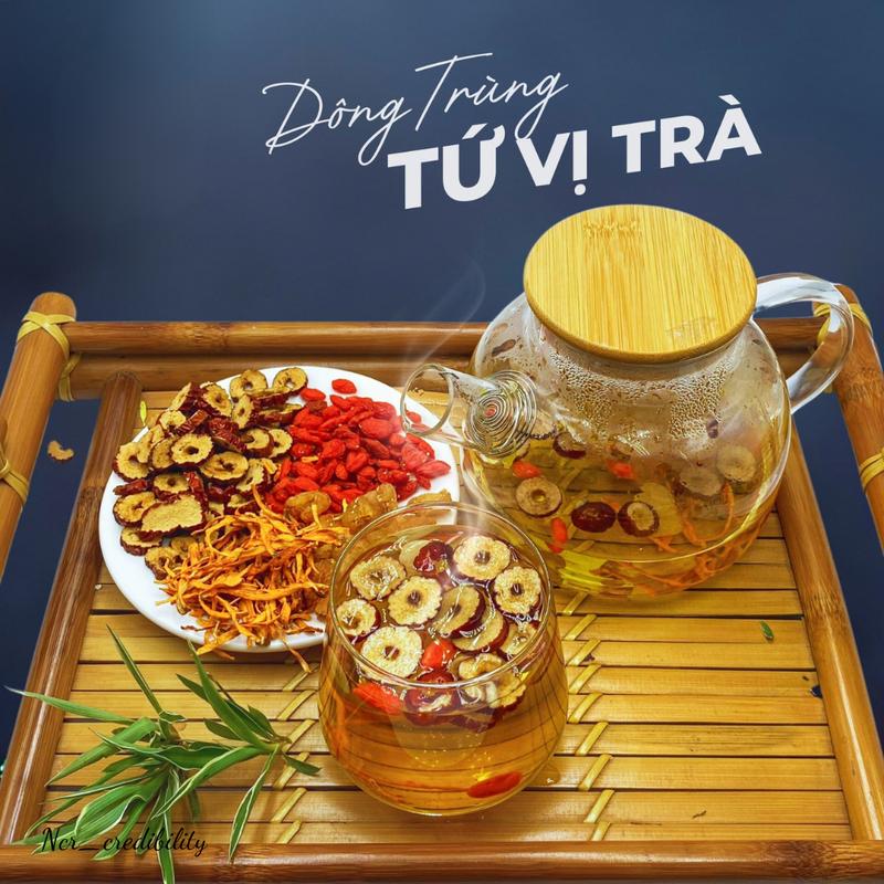   THƯỢNG HẠNG  50 Gói Trà Đông Trùng Hạ Thảo Long Nhãn Tứ Vị Bồi Bổ Sức Khỏe Sinh Khí 