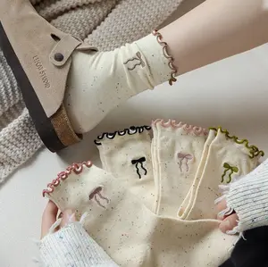 H130 Kaos Kaki Wanita Pita Ribbon Korea Cute Ruffle Speckle Fashion Spandeks Socks