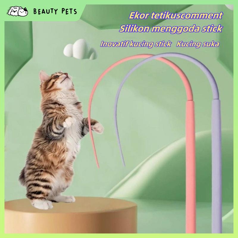 BP-020204 Pet Mainan Kucing Buntut Tikus Cicak Mouse Tail Silicone Cat Teaser Pet Mainan Interaksi Tongkat 1