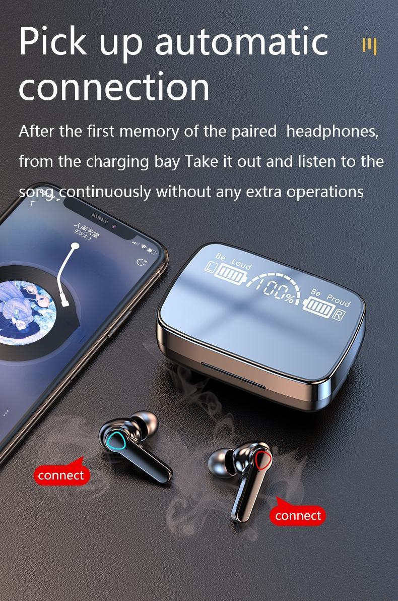 Product Introduction of M19 TWS Bluetooth 5.0 Earphones with Microphone Wireless Connecting Earphone Bass Stereo Noise Cancelling Wireless Earbuds Bluetooth Headset with Mic 31