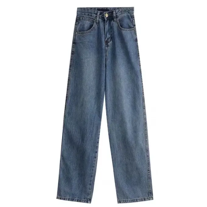 Celana jeans high waist wanita korean style Jeans baggy pants Serbaguna Kasual Biru Retro 4