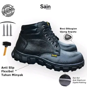 SAIN High Max Sepatu Safety Boots Pria Proyek Ujung Besi Anti Slip Flexibel Tahan Minyak Out Sol Anti Slip Licin