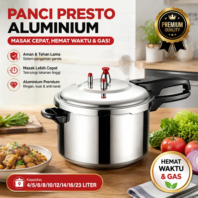 Panci Presto Anti Lengket Multifungsi Aluminium - Lingkaran Dua Kapasitas, Bersertifikasi SNI, Cocok untuk Kompor Gas