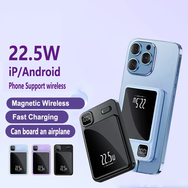 22.5W Magnetic Wireless Power Bank 20000mAh Fast Charging PD20W Wireless Powerbank Lightweight Portable For iphone Samsung Accessories Device Smartphone Magnetic Wireless iPhone Charging Power Bank