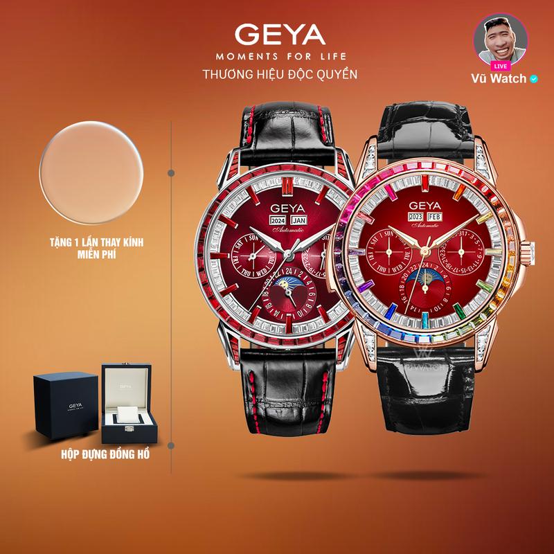 Đồng hồ cơ nam GEYA G78189+G78188 +G78205 [4648] [4950], chống nước 5ATM, mặt kính sapphire, dây kim loại/dây da, bảo hành 5 năm