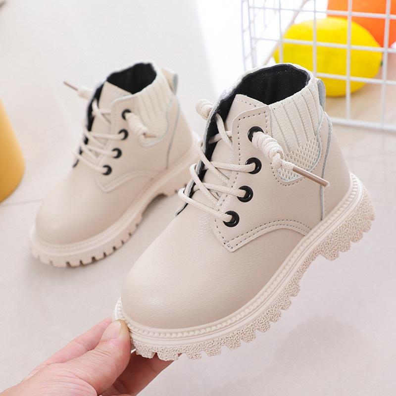 Product Introduction of Autumn and Winter Children Boots Fashion PU Leather Shoes Kids Boots waterproof Non-slip Soft Bottom Versatile Shoes 37
