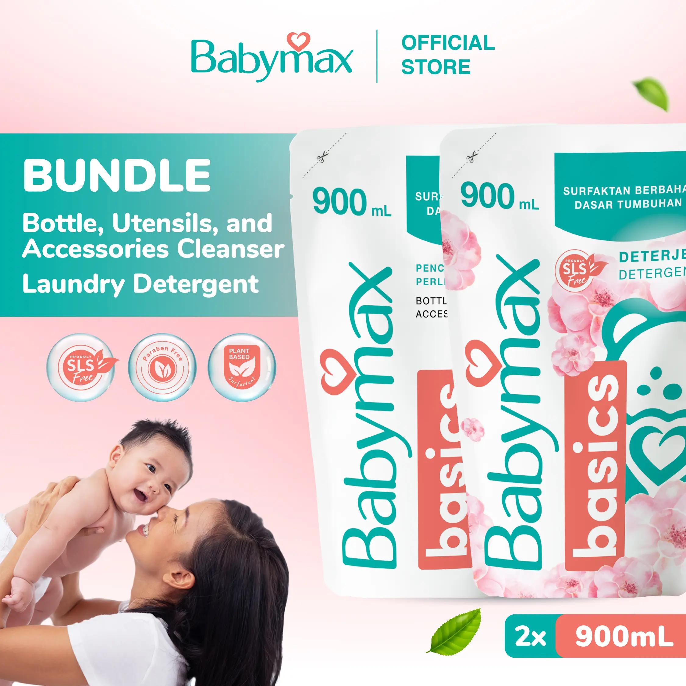 Babymax Basics Bottle, & Utensils, Cleansers 900 mL dan Babymax Basics Detergent 900mL - Sabun Botol Bayi - Deterjen Bayi