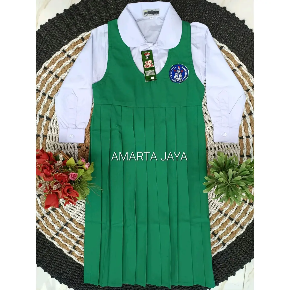 TERUSAN SERAGAM PAUD DAN TK RA PGRI CEWEK PANJANG SERAGAM TERUSAN PASURUAN WARNA HIJAU PUTIH BAHAN BAJU KATUN DELTA ROMPI BAHAN GRAND MASTER MURAH BERKUALITAS
